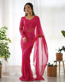 Pink chiffon bandhani Printed Ready to wear saree -Saree XS women's fashion mart