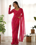 Pink chiffon bandhani Printed Ready to wear saree -Saree XS women's fashion mart