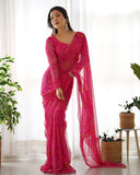 Pink chiffon bandhani Printed Ready to wear saree -Saree XS women's fashion mart