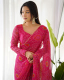 Pink chiffon bandhani Printed Ready to wear saree -Saree XS women's fashion mart