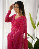 Pink chiffon bandhani Printed Ready to wear saree -Saree XS women's fashion mart