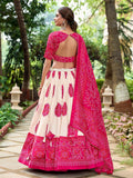 Pink Color Bandhej Printed Tussar Silk Indian Lehenga Choli -lehenga choli online Unstitched / Semi-Stitched / Semi-Stitched women's fashion mart
