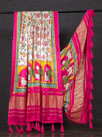 Pink Color Digital Floral Printed Pure Gaji silk Dupatta - women's fashion mart