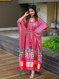 Pink Color Bandhej Digital Print Pure Gaji Silk Kaftan - women's fashion mart
