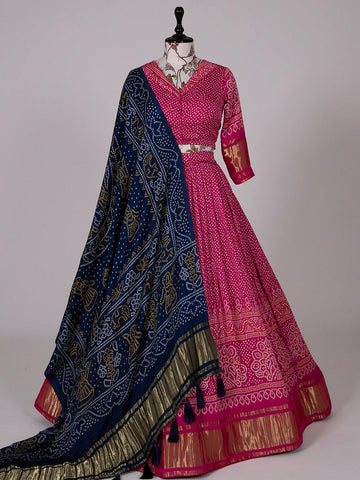 Pink Color Digital Print Pure Gaji Silk Lehenga Choli.