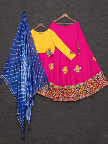 Pink Color Embroidery Aari Worked Cotton Chaniya Choli - women's fashion mart
