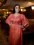 Pink Color Bandhani Printed Pure Gaji Silk Kaftan