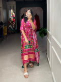 Pink Color Ikkat Patola Printed Gaji Silk Kaftan