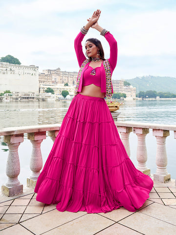 Pink Color Gamthi Work With Cowrie Touch Up Rayon Co-Ord Set