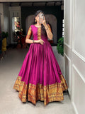 Pink Color Zari Weaving Work Narayan Pet (Cotton) Dress -long dress Free Size women's fashion mart