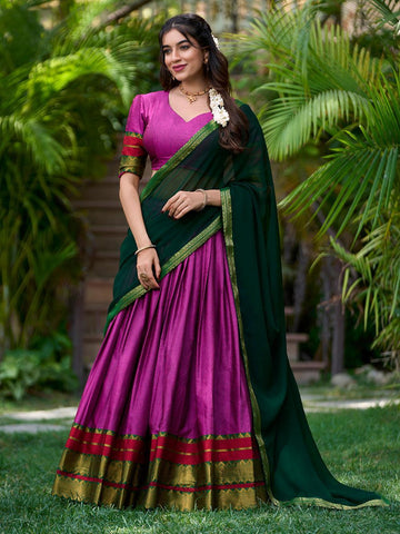 Pink Color Zari Weaving Work Cotton Pattu Lehenga Choli -pattu lehenga choli Unstitched / Semi-Stitched / Semi-Stitched women's fashion mart