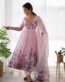 Pink Organza Printed Anarkali Suit With Dupatta -Anarkali Suit S women's fashion mart