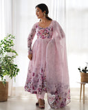 Pink Organza Printed Anarkali Suit With Dupatta -Anarkali Suit S women's fashion mart
