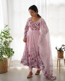 Pink Organza Printed Anarkali Suit With Dupatta -Anarkali Suit S women's fashion mart