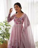 Pink Organza Printed Anarkali Suit With Dupatta -Anarkali Suit S women's fashion mart