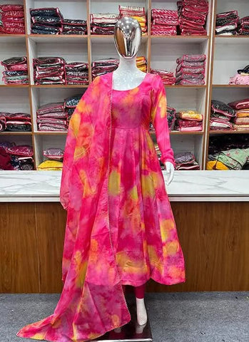 Pink Organza Silk Anarkali Suit with Gota Patti Dupatta - women's fashion mart