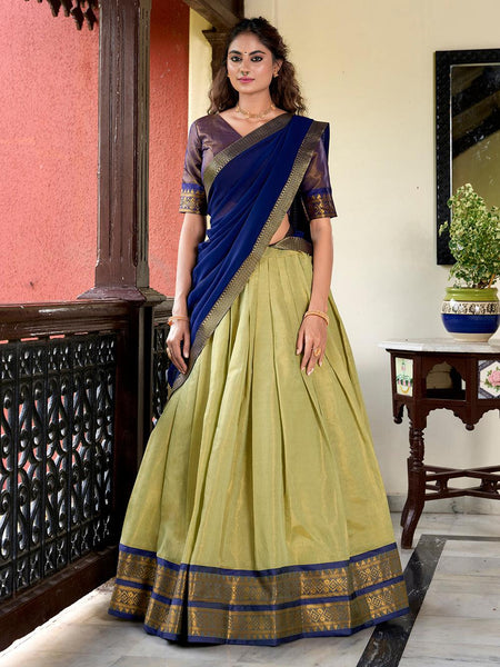 Pista Color Kanchipuram Lehenga Choli with Elegant Zari Weaving  women's fashion mart