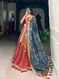 Salmon Color Plain With Lace Touch Up Chinon Silk Lehenga Choli - women's fashion mart