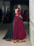 Plum Color Embossed Design With Gotta Patti Lace Touch Up Rayon Chaniya Choli