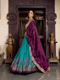 Firozi Color Printed With Foil Work Tussar Silk Lehenga Choli