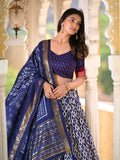 Navy Blue Color Ikkat Print With Foil Work Tussar Silk Lehenga Choli - women's fashion mart