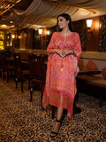 Pink Color Bandhani Printed Pure Gaji Silk Kaftan