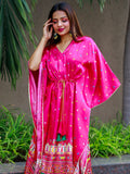 Pink Color Digital Bandhej Print Pure Gaji Silk Kaftan - women's fashion mart