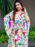 White Color Digital Bandhej Print Pure Gaji Silk Kaftan - women's fashion mart