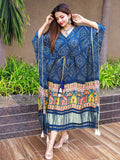 Blue Color Digital Bandhej Print Pure Gaji Silk Kaftan - women's fashion mart