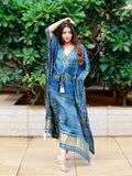 Navy Blue Color Digital Bandhej Printed Pure Gaji Silk Kaftan -kaftan kurta Default Title women's fashion mart