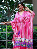 Pink & White Color Digital Print Pure Gaji Silk Kaftan -kaftan Default Title women's fashion mart