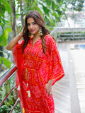 Red Color Digital Bandhej Printed Pure Gaji Silk Kaftan - women's fashion mart