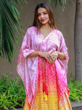 Multi Color Digital Bandhej Print Pure Gaji Silk Kaftan - women's fashion mart