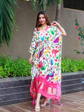 White Color Digital Bandhej Print Pure Gaji Silk Kaftan - women's fashion mart