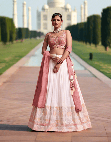 Pure georgette lehenga with Lakhnavi embroidery. - women's fashion mart