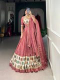 Peach Color Plain And Printed Shimmer Lehenga Choli -shimmer choli Unstitched / Semi-Stitched / Semi-Stitched women's fashion mart