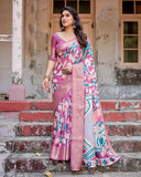Blush Pink Tussar Silk Saree with Elegant Peacock and Floral Kalamkari Design  women's fashion mart