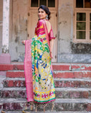 Magenta Tussar Silk Saree with Artistic Peacock & Floral Kalamkari Design  women's fashion mart