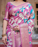 Blush Pink Tussar Silk Saree with Elegant Peacock and Floral Kalamkari Design  women's fashion mart