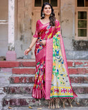 Magenta Tussar Silk Saree with Artistic Peacock & Floral Kalamkari Design  women's fashion mart