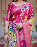 Magenta Tussar Silk Saree with Artistic Peacock & Floral Kalamkari Design  women's fashion mart