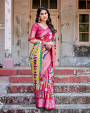 Magenta Tussar Silk Saree with Artistic Peacock & Floral Kalamkari Design  women's fashion mart
