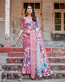 Blush Pink Tussar Silk Saree with Elegant Peacock and Floral Kalamkari Design  women's fashion mart