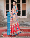 Beige and Red Tussar Silk Saree with Divine Motifs and Floral Zari Border  women's fashion mart