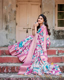 Blush Pink Tussar Silk Saree with Elegant Peacock and Floral Kalamkari Design  women's fashion mart