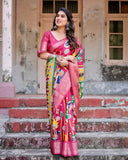 Magenta Tussar Silk Saree with Artistic Peacock & Floral Kalamkari Design  women's fashion mart