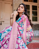 Blush Pink Tussar Silk Saree with Elegant Peacock and Floral Kalamkari Design  women's fashion mart