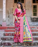 Magenta Tussar Silk Saree with Artistic Peacock & Floral Kalamkari Design  women's fashion mart