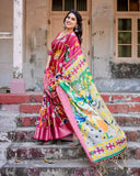 Magenta Tussar Silk Saree with Artistic Peacock & Floral Kalamkari Design  women's fashion mart