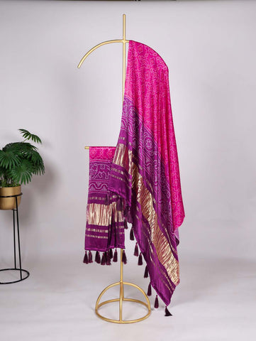 Purple Color Printed With Lagadi Patta Gaji Silk Dupatta